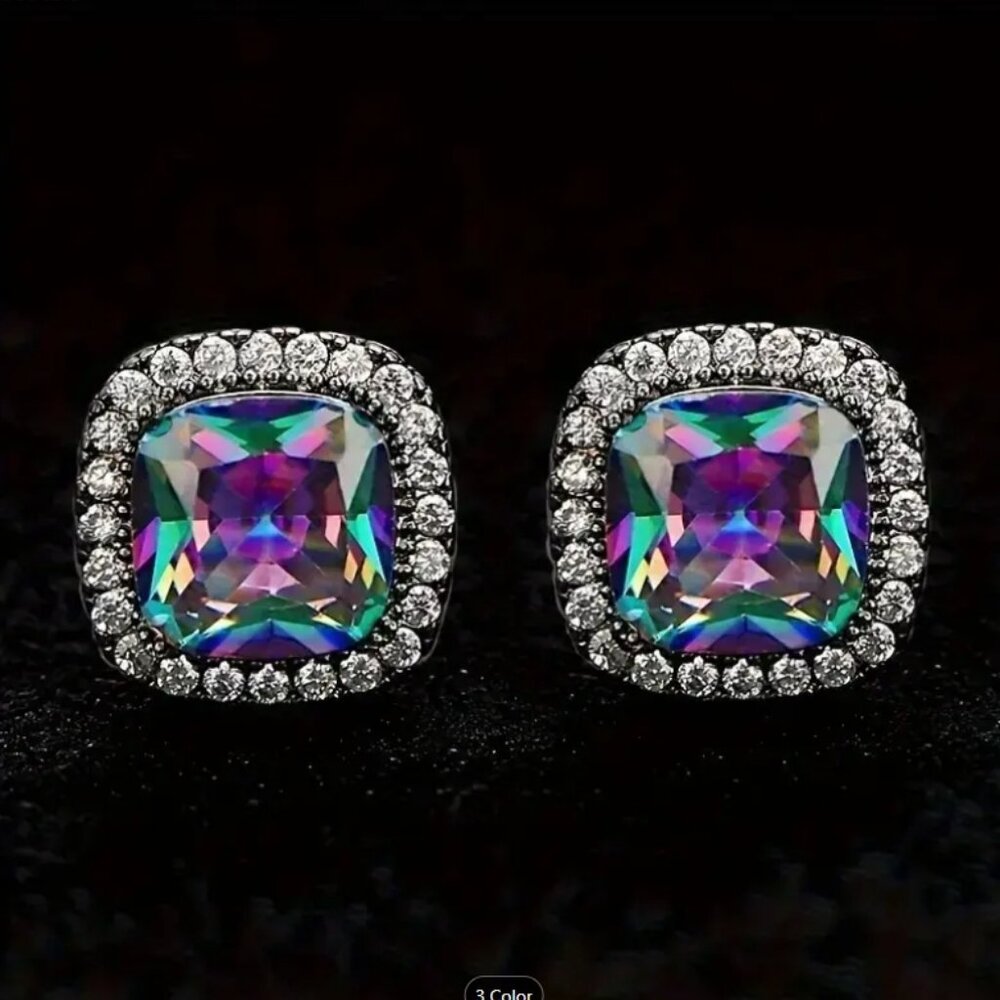 Dazzling Mystic Crystal black gold stud Earrings NEW